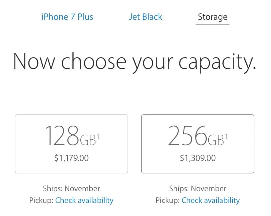 Delivery Times for iPhone 7 Plus Jet Black Slip to November