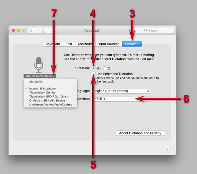 shortcut to dictate on mac