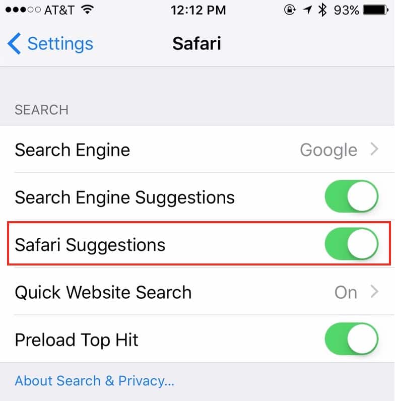 s happened to me no less than ten times this week is that I iOS: Turning Off Safari Suggestions