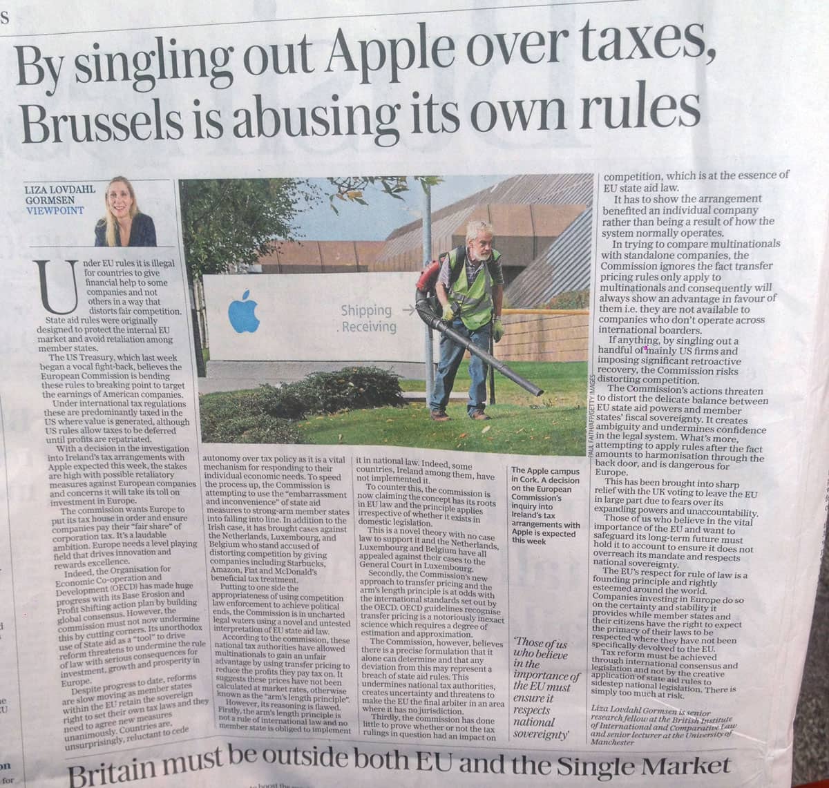 s accusation that Ireland is giving Apple illegal state aid The Telegraph Slams EU’s Campaign Against Apple and Ireland Taxation