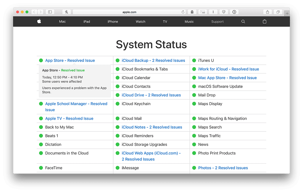 Apple's System Status Page Updated With Last Known Outages- The Mac ...