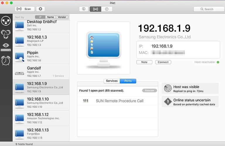 inet network scanner mac