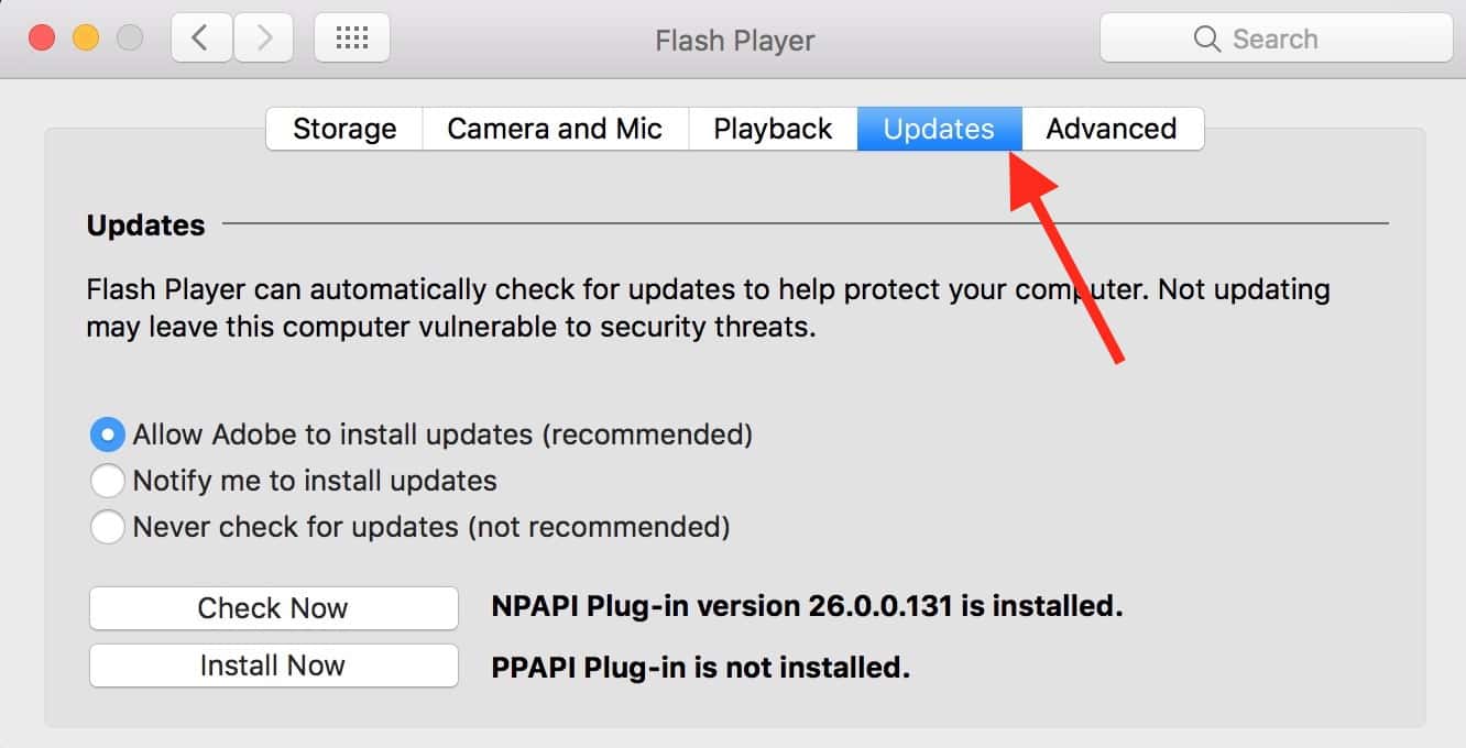 turn on adobe flash player for mac