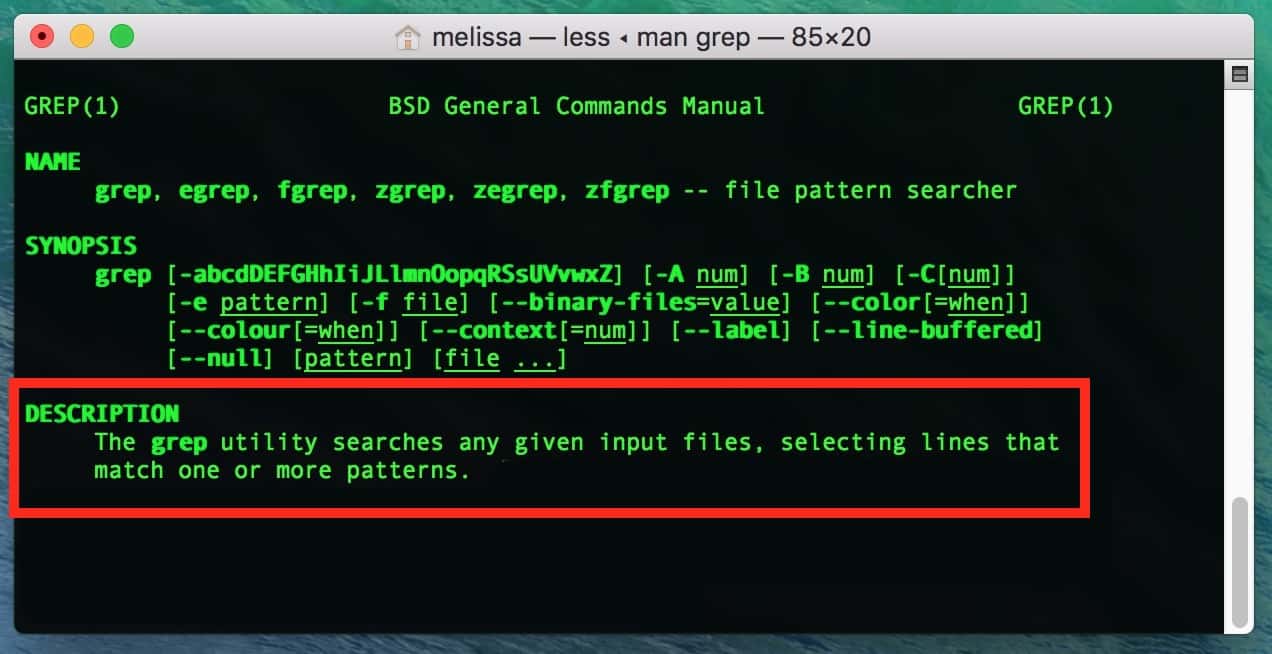 using grep command to search files