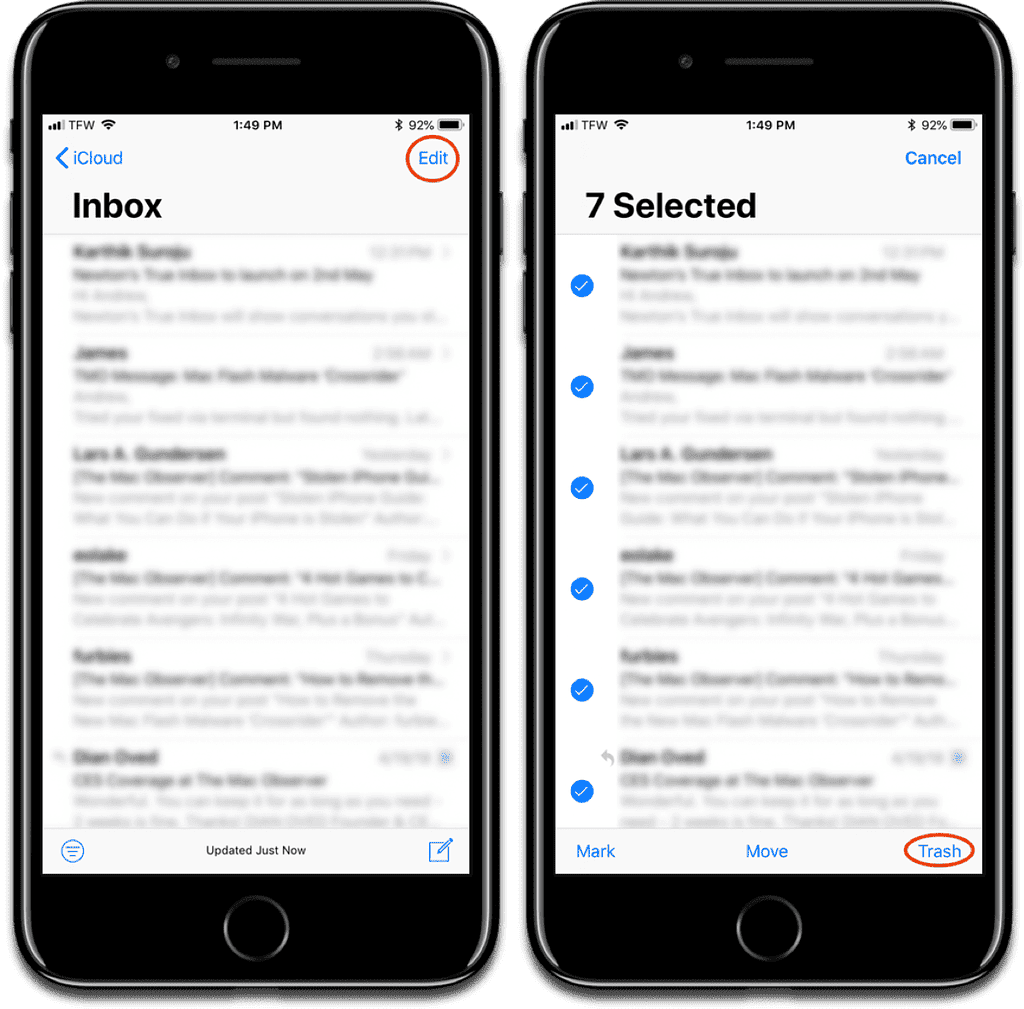 how to delete iphone mail data