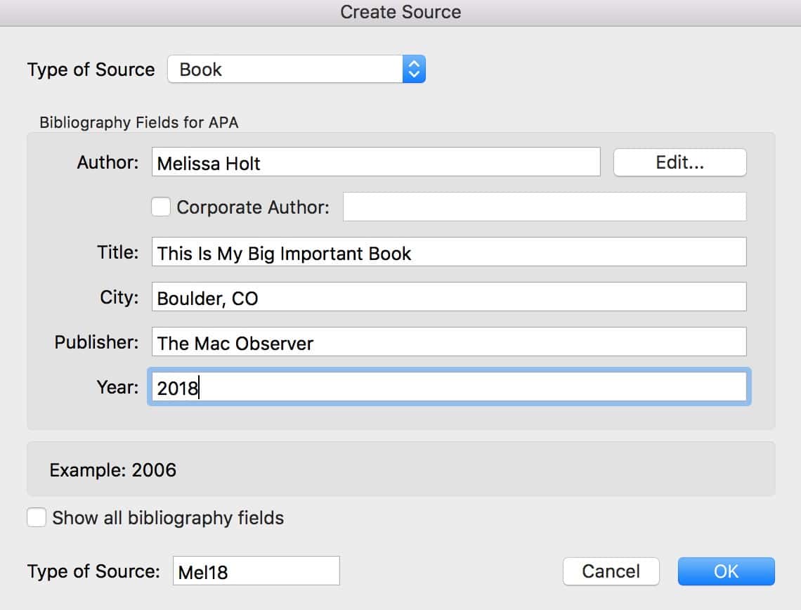 add bibliography word for mac
