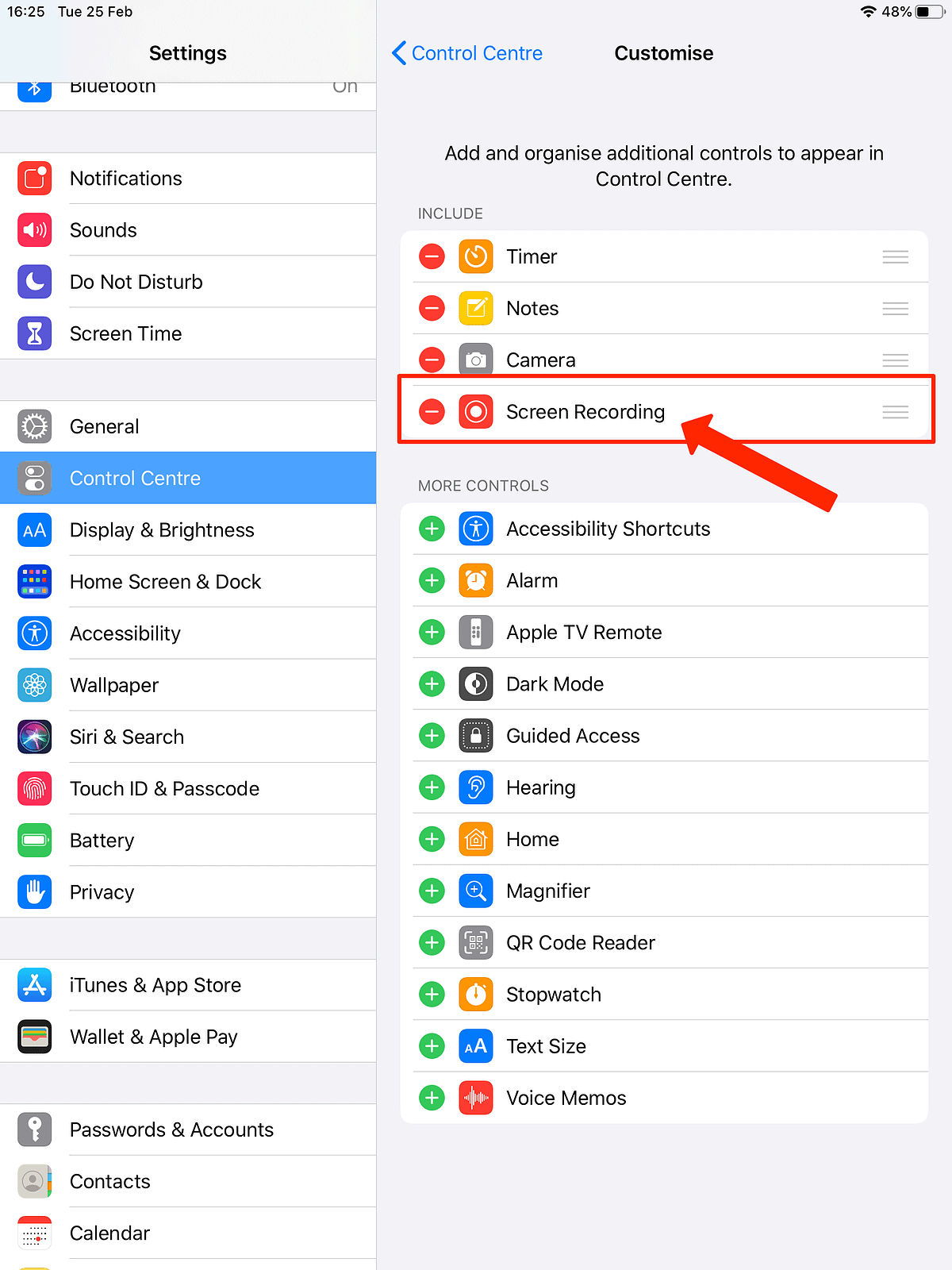 how to put screen record button on ipad