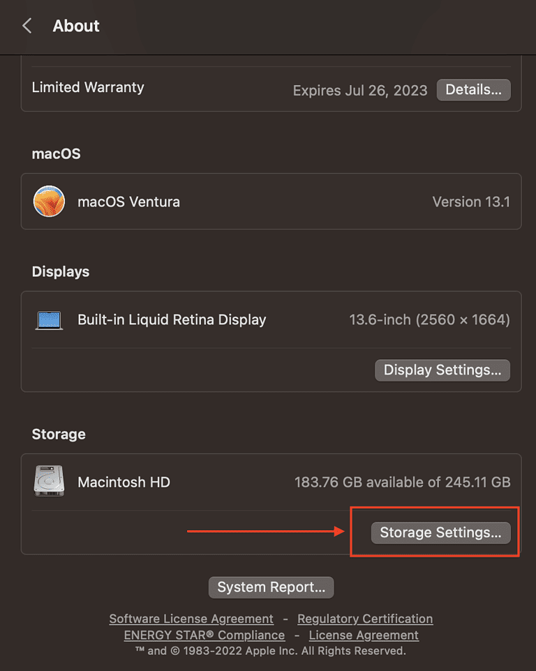 macbook how to check storage