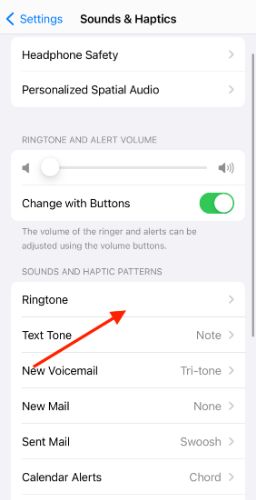 open iOS ringtone settings menu