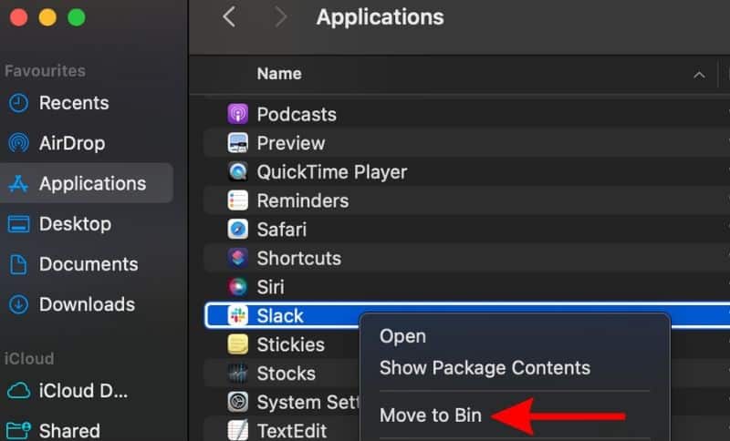 select the Move to Bin option
