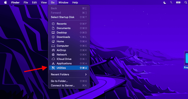 Click Go and select Utilities