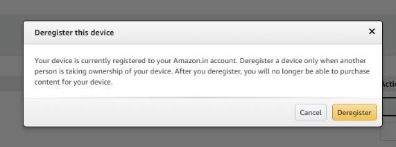 Click the Deregister button to confirm your selection and Fix Kindle App Crashing on iPhone and iPad