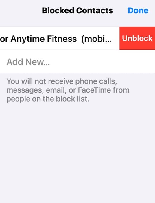 Unblocking a Blocked Contact on iOS Settings App