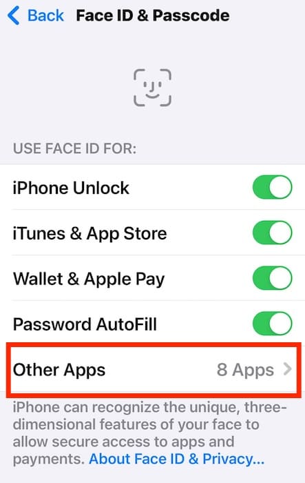 The Other Apps Section in iOS Settings Face ID & Passcode