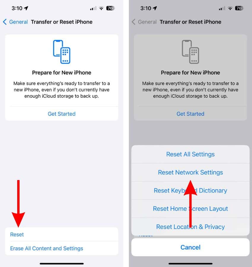 Reset Network Settings To Fix Safari Freezing on iOS 17