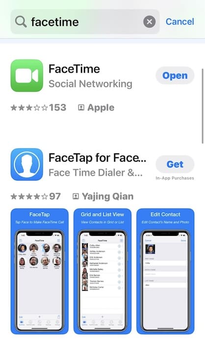 Downloading FaceTime Update on App Store