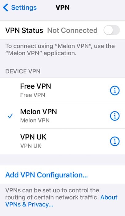 Configuring VPN Settings on iOS Settings