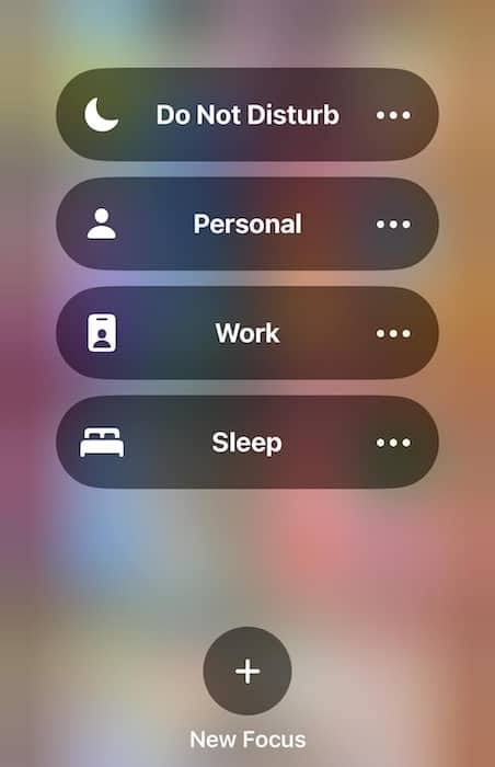 Turning off Focus Modes on iOS Control Center