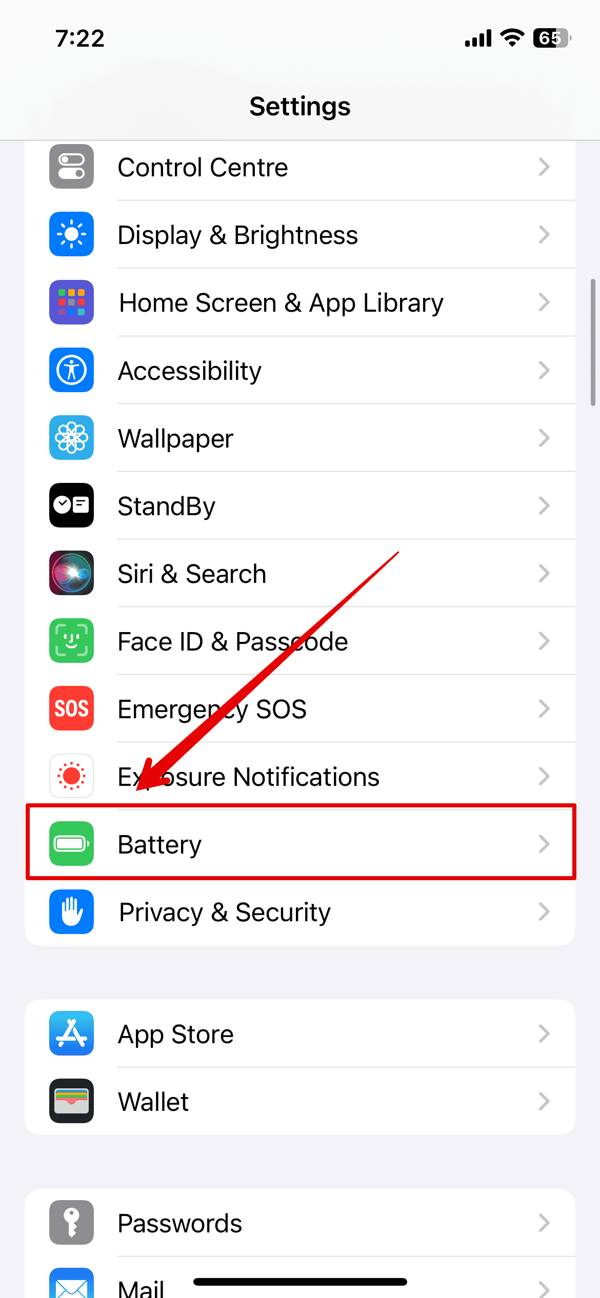 Open Battery from settings