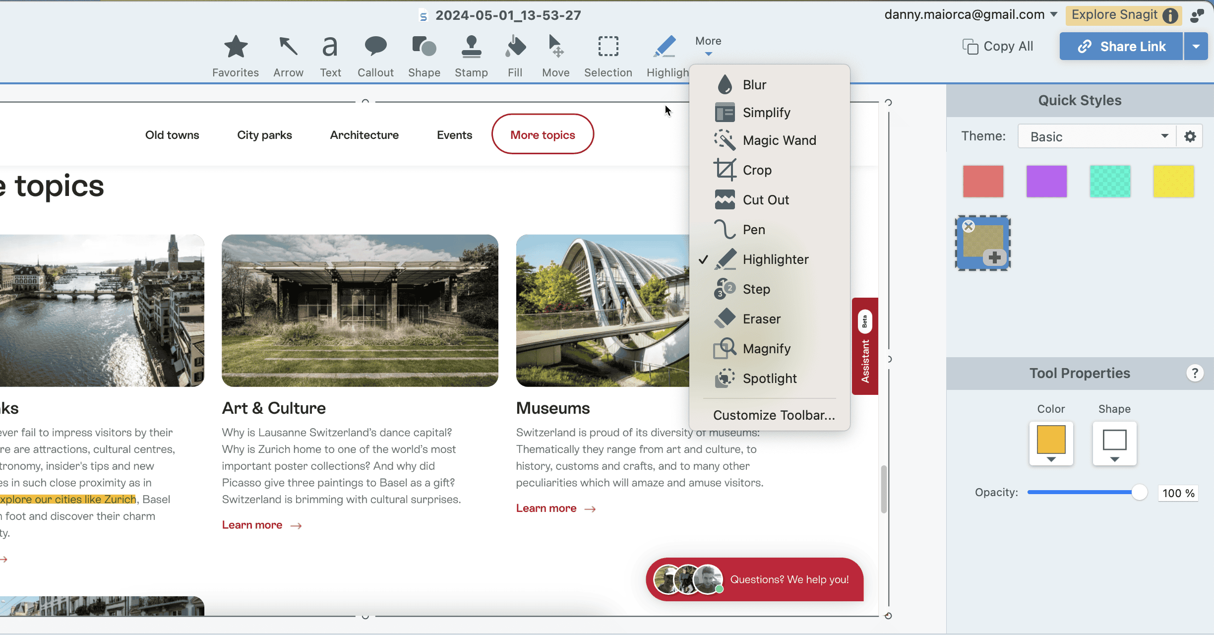 the additional editing features available in snagit