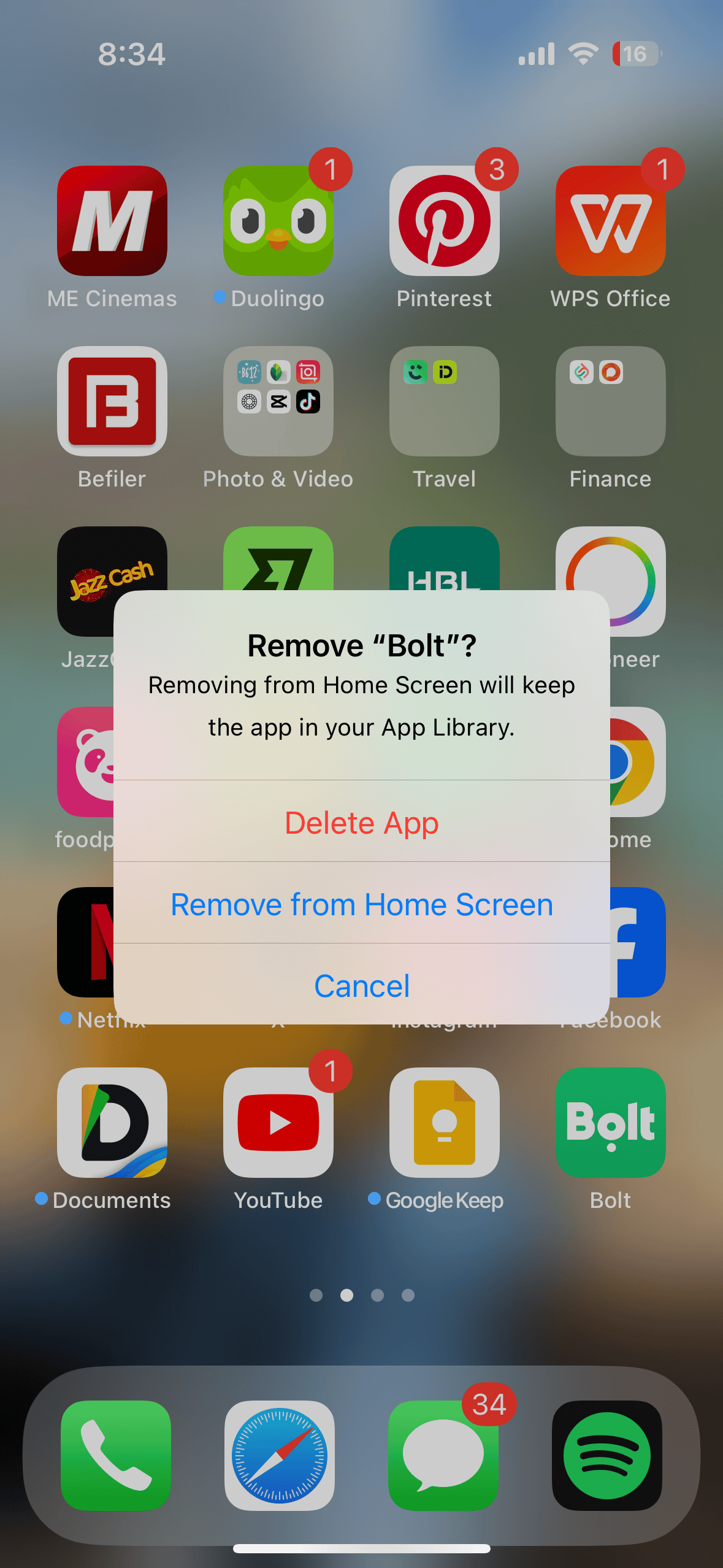 delete app from iPhone home screen