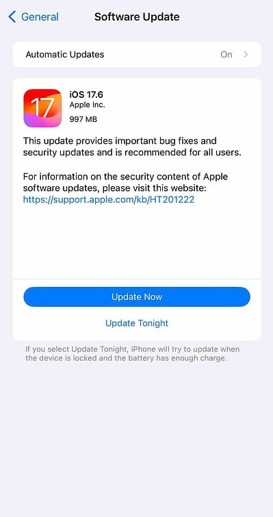 iOS 17.6 Update