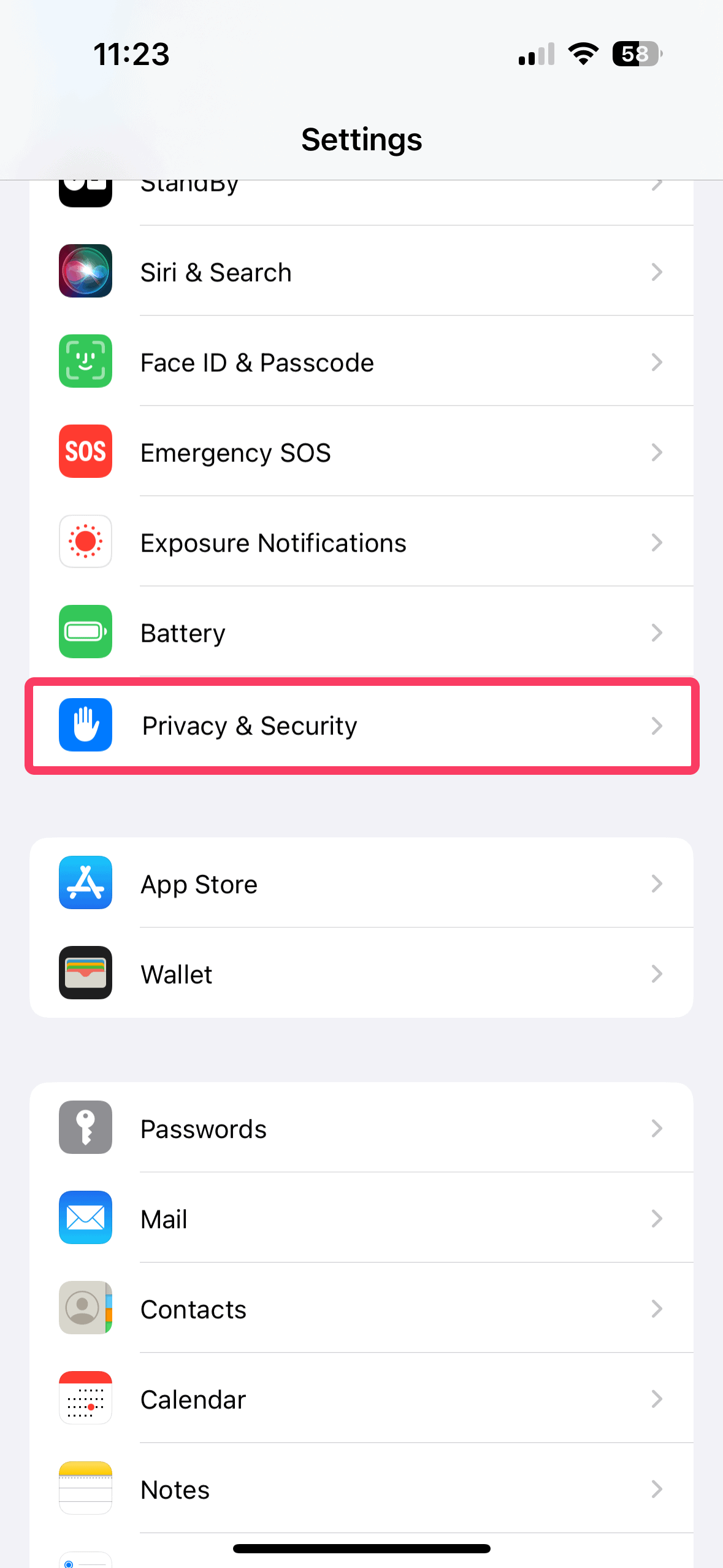 privacy and security settings on iphone