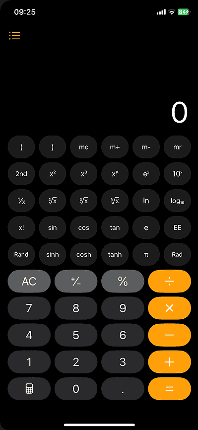 The Scientific Mode in Calculator for iOS 18.