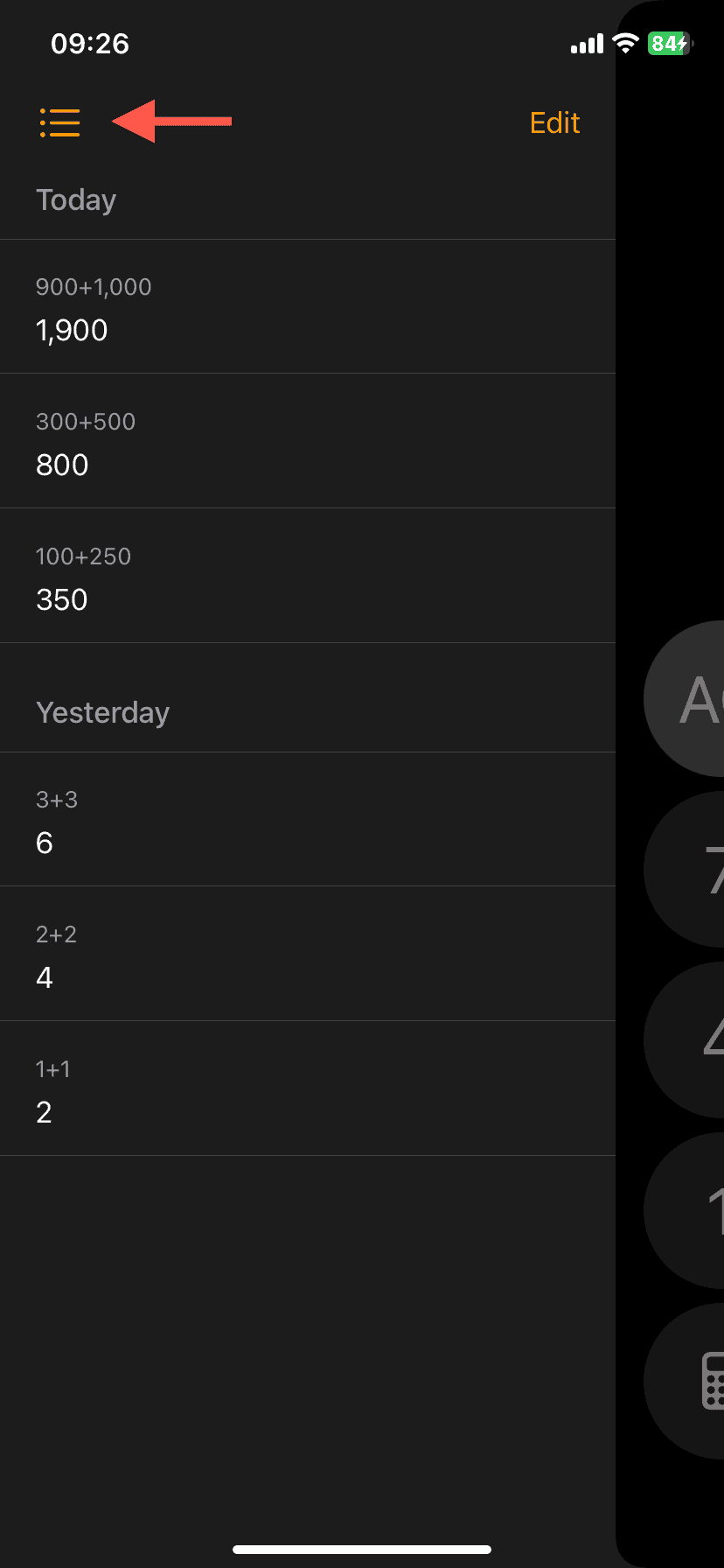 The History tab in Calculator for iOS 18.