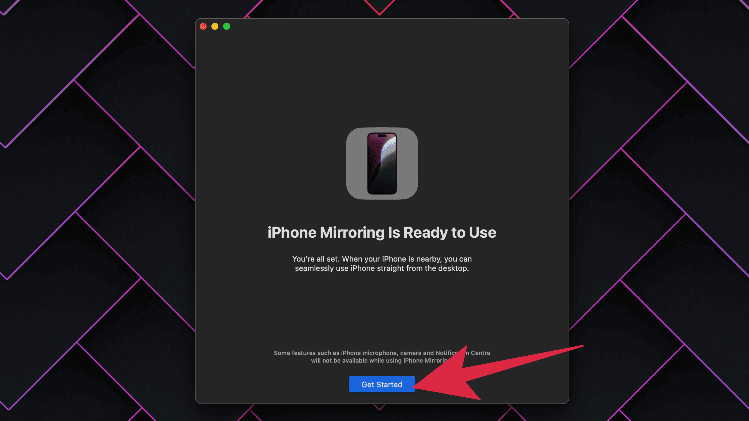 4. After you've unlocked your iPhone, the app will begin pairing your Mac to your iPhone. Once done, click on Get Started