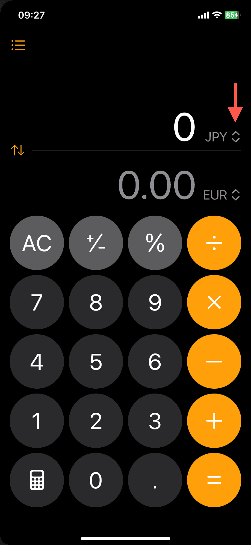The Convert mode in the Calculator app for iOS 18.