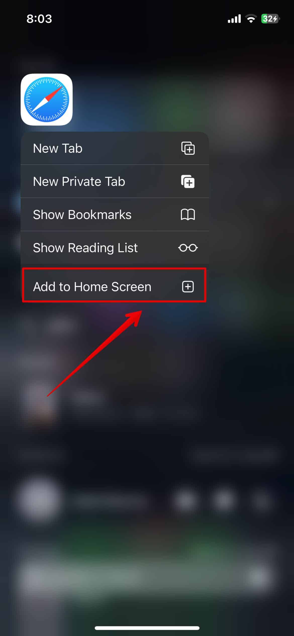 Add Safari to home screen