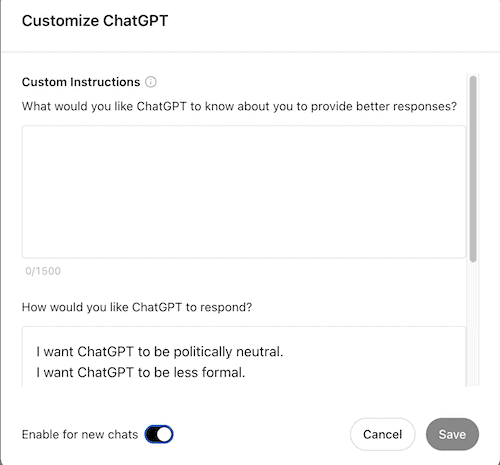 customize chatgpt instructions
