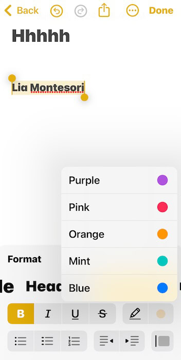 Scrolling through the Color Palettes in Notes