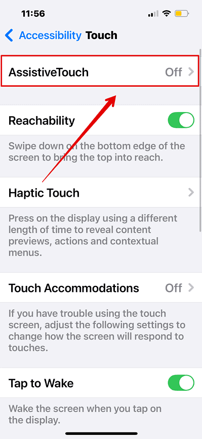 Toggle on Assistive Touch