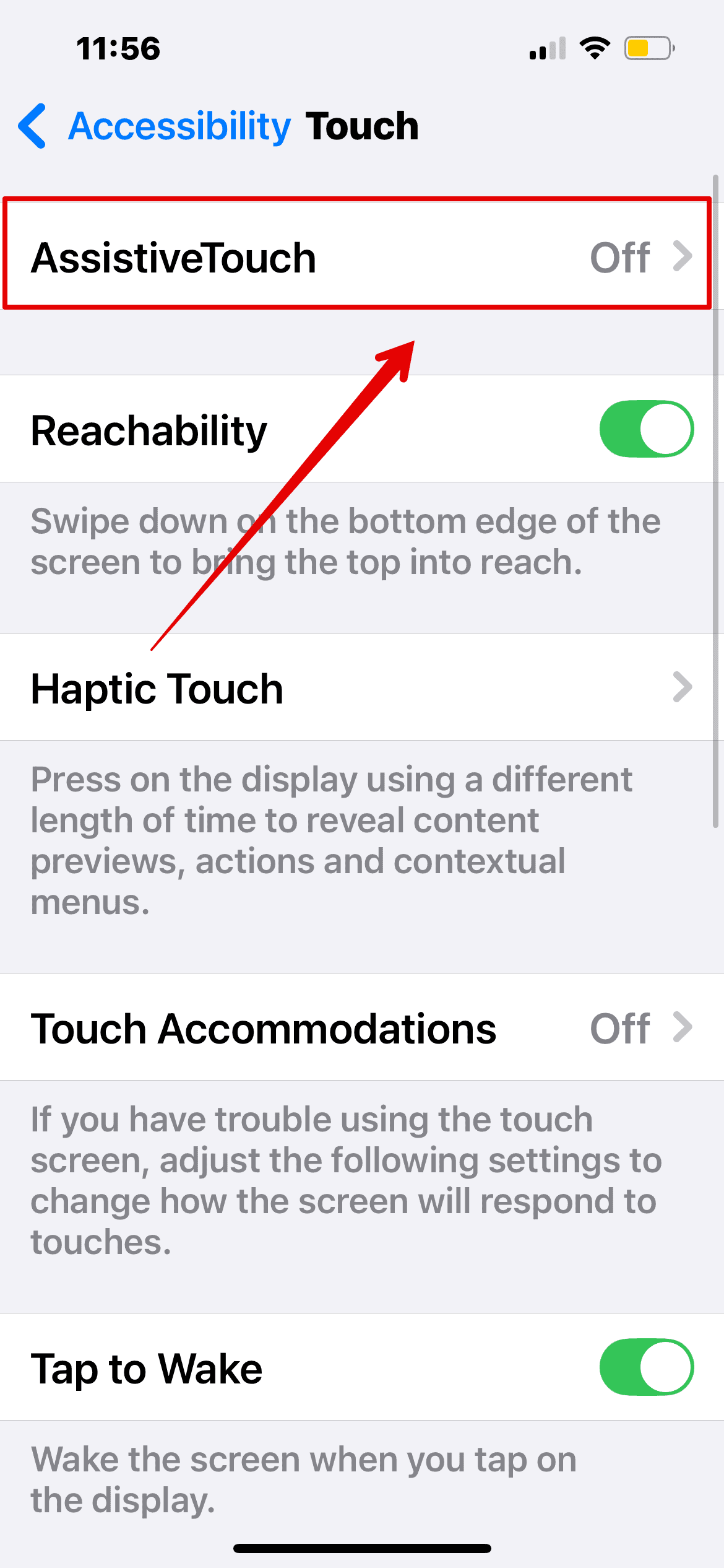 Toggle on Assistive Touch