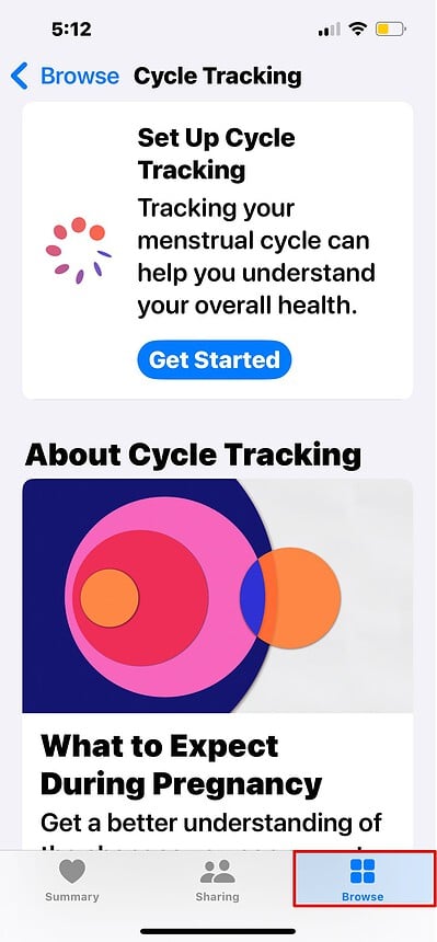 Go to Cycle Tracking