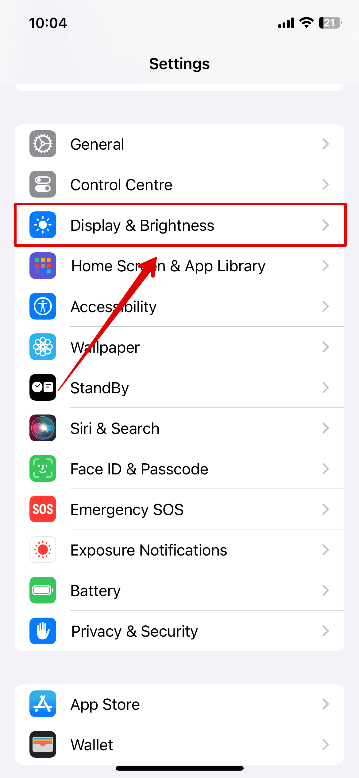 Go to Display and Brightness