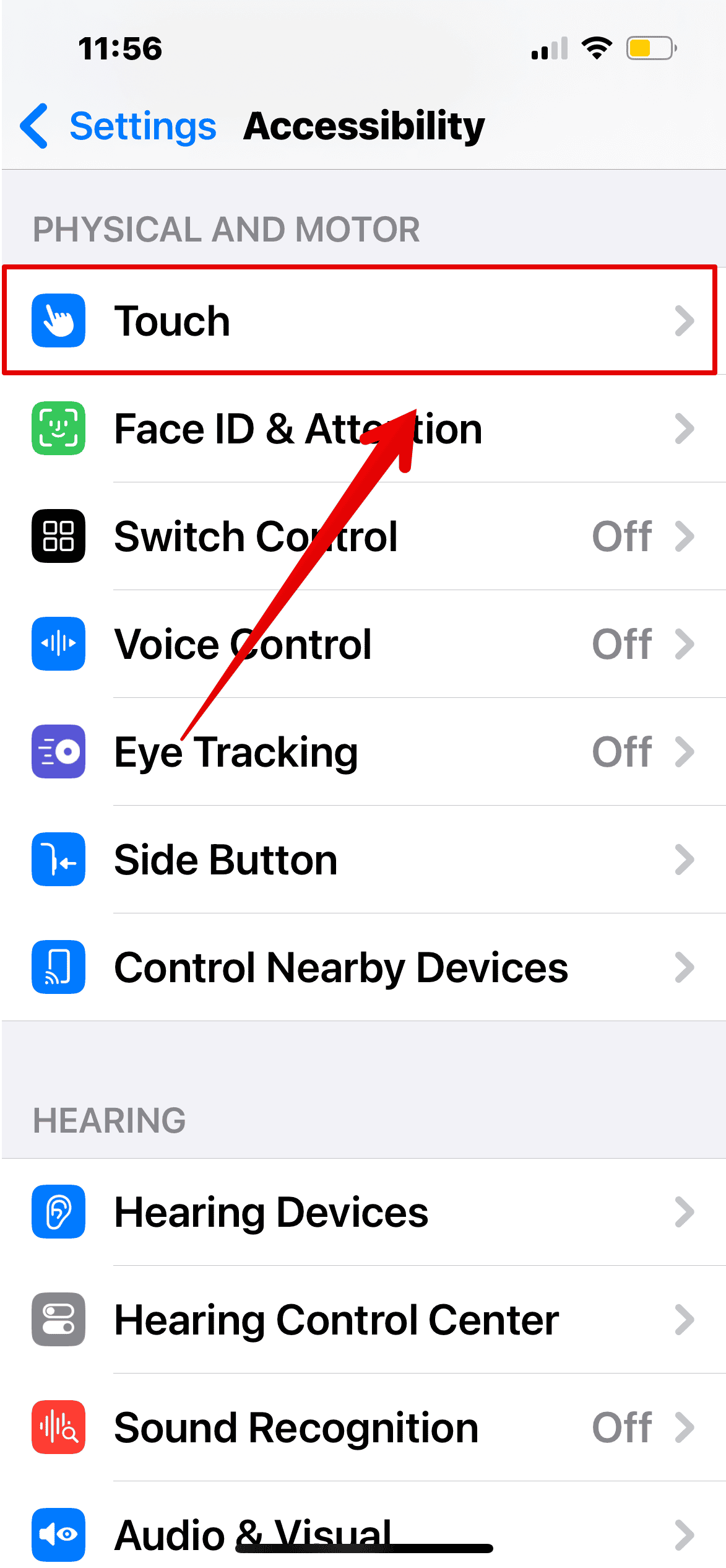 Go to Touch settings