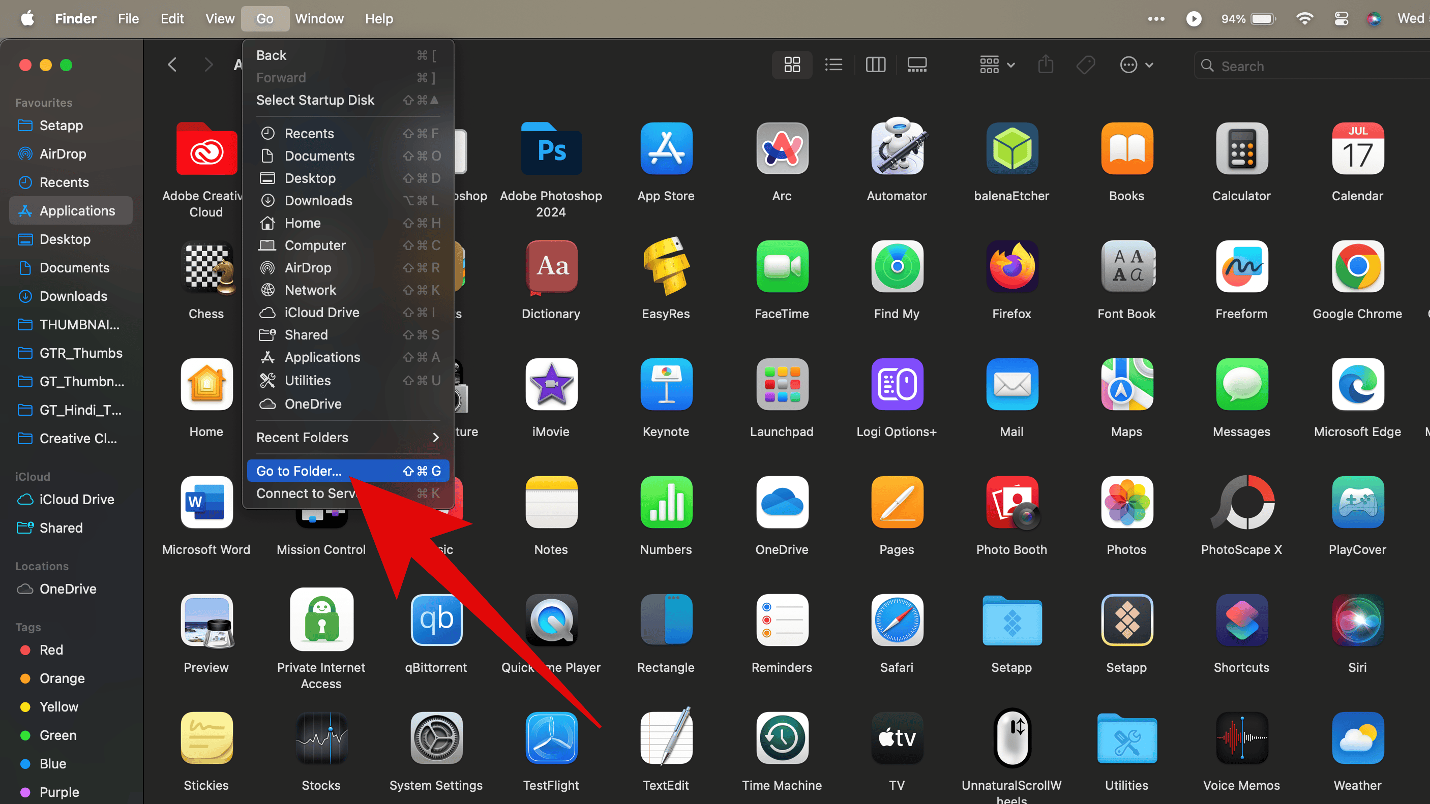 In the top menu bar, click on Go, and then select Go to Folder...