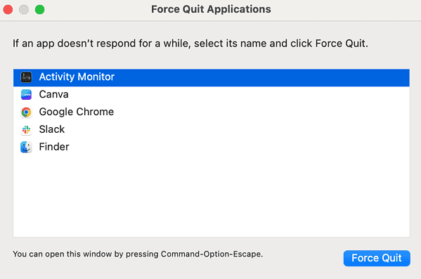 Open Force Quit Applications window