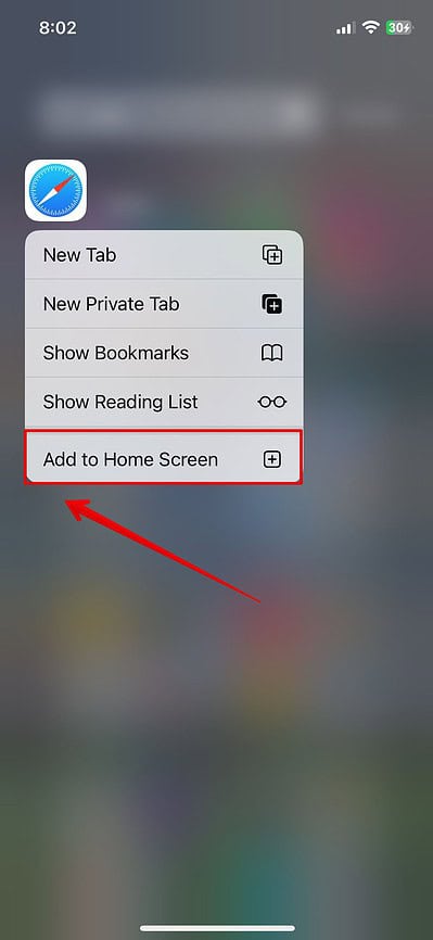 Select Add to home screen