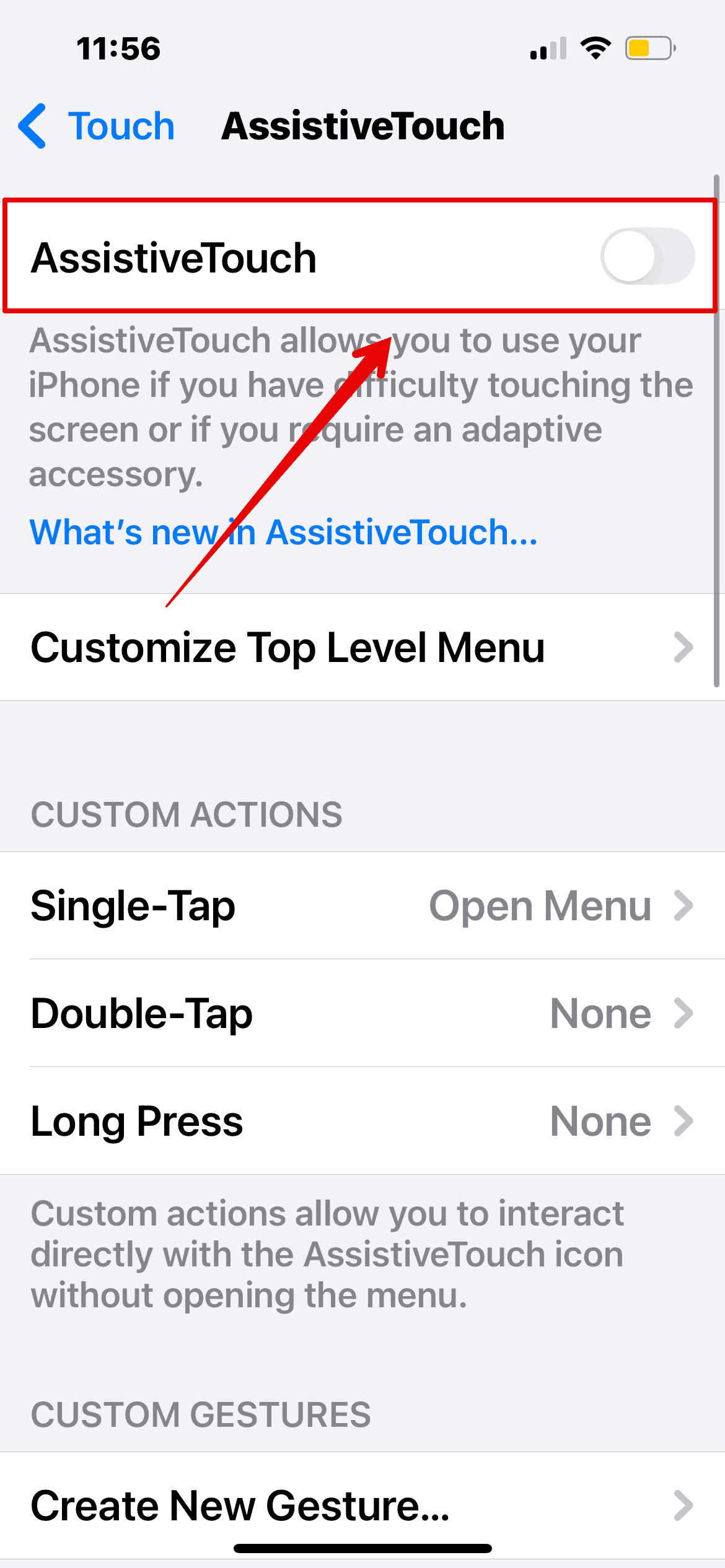 Toggle on Assistive Touch