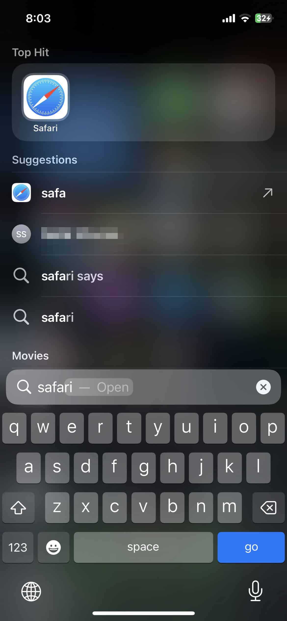 Type Safari in search box