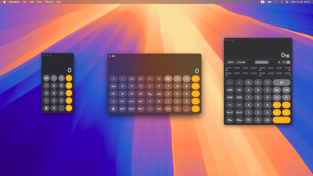 macOS 15 Sequoia Calculator app showing multiple modes 