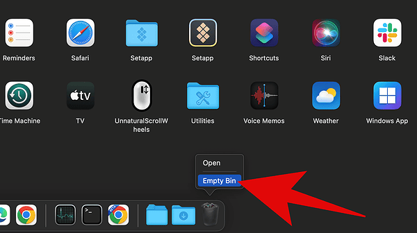 right-click on the Trash icon in the Dock and select Empty Trash