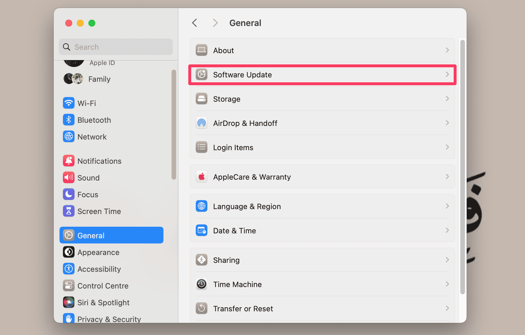 software update settings in mac