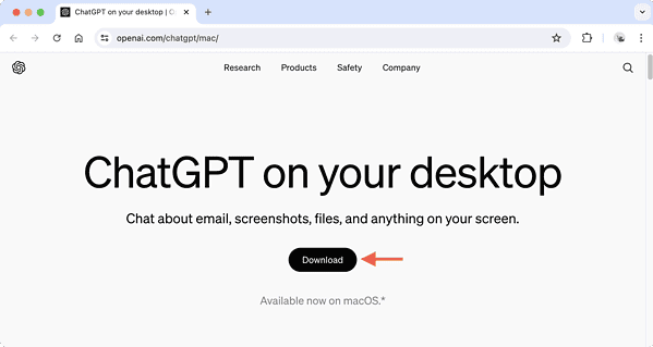 The ChatGPT desktop app download page.