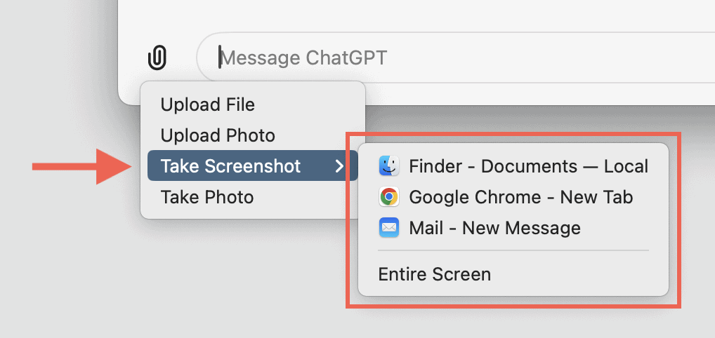 Taking a screenshot in ChatGPT for Mac.
