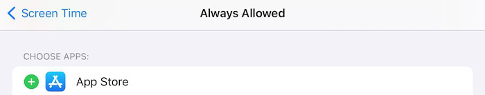 Add the App Store to your list of Always Allowed app